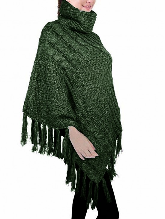 Cowl Neck Cape/Poncho W/Fringes